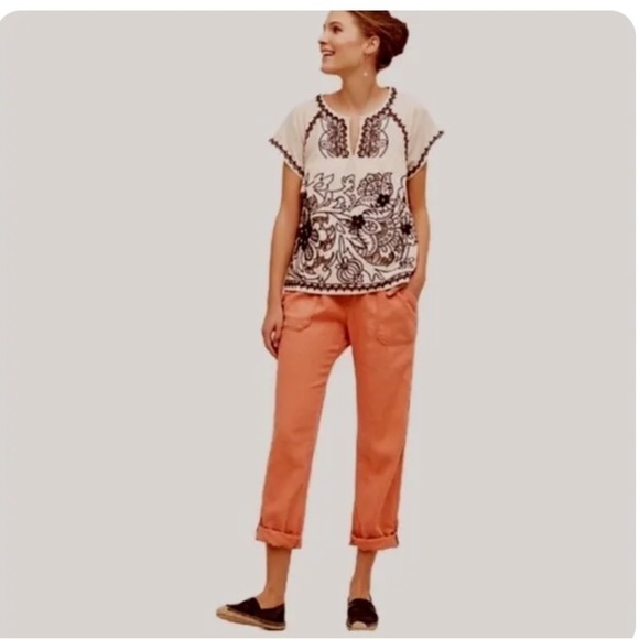 Anthropologie Hei Hei Coral Sight Seer linen cargo pants - Picture 1 of 8